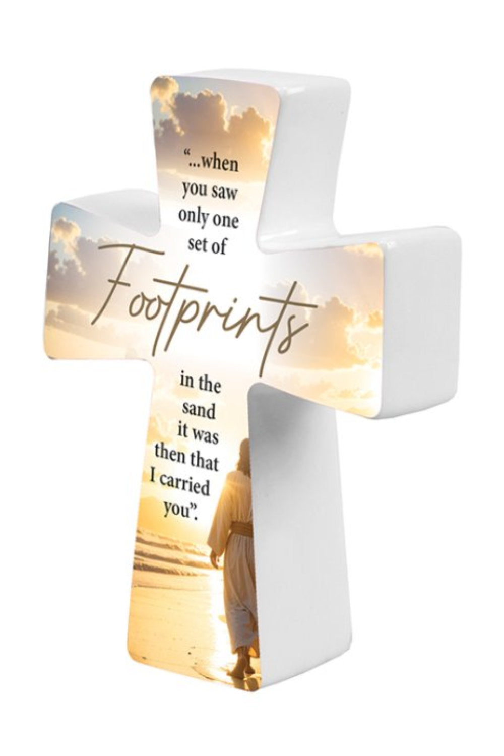 Glazed Porcelain Standing Cross - Footprints (107 12862)