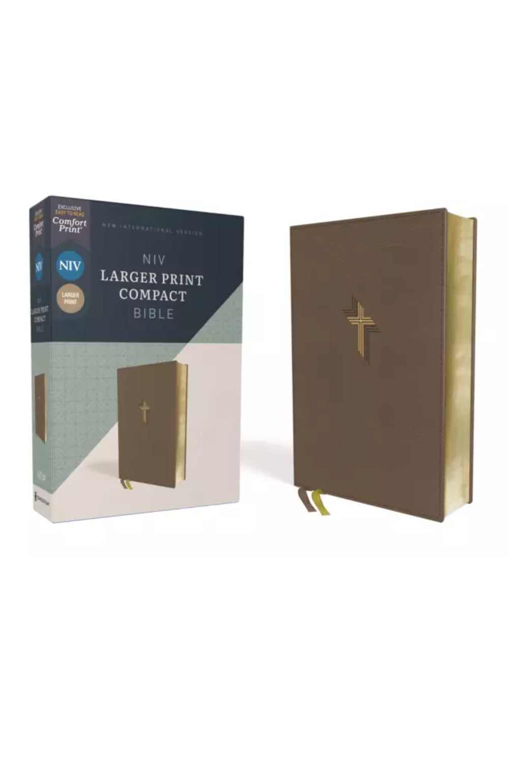 NIV, Larger Print Compact Bible, Leathersoft, Brown, Red Letter, Comfort Print