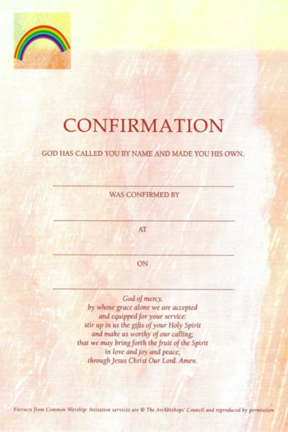 Confirmation Certificate - Rainbow - Peach - Pack of 10