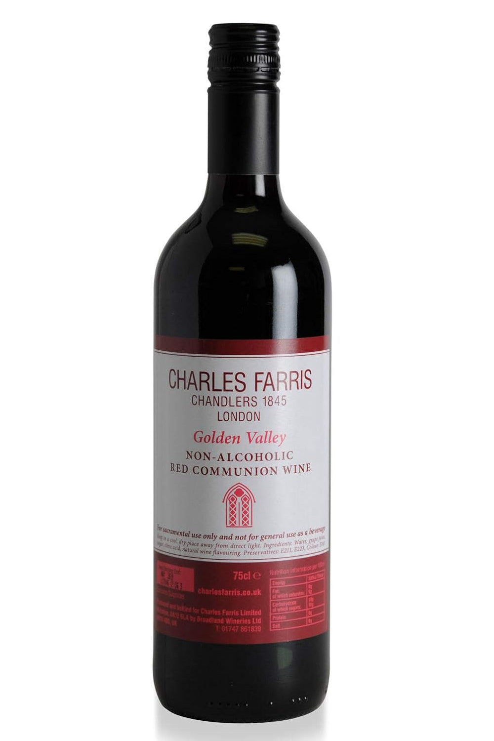 Non alcoholic Communion Wine - RED - single bottle - Charles Farris (CWRed)