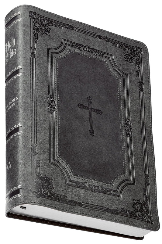 KJV Holy Bible, Super Giant Print Faux Leather Red Letter Edition - Thumb Index & Ribbon Marker, King James Version, Gray/Black