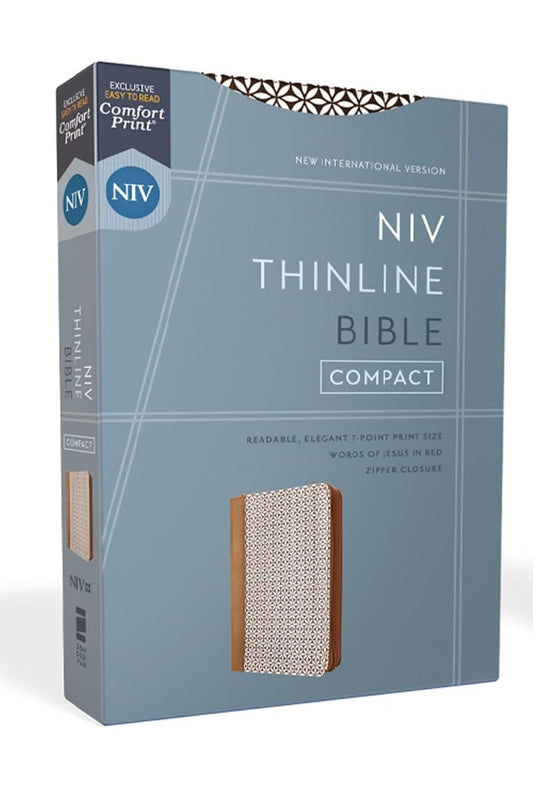 NIV Thinline Bible Compact With Zip Brown/White