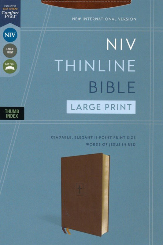 NIV Thinline Bible Large Print with Thumb Index Brown Leathersoft