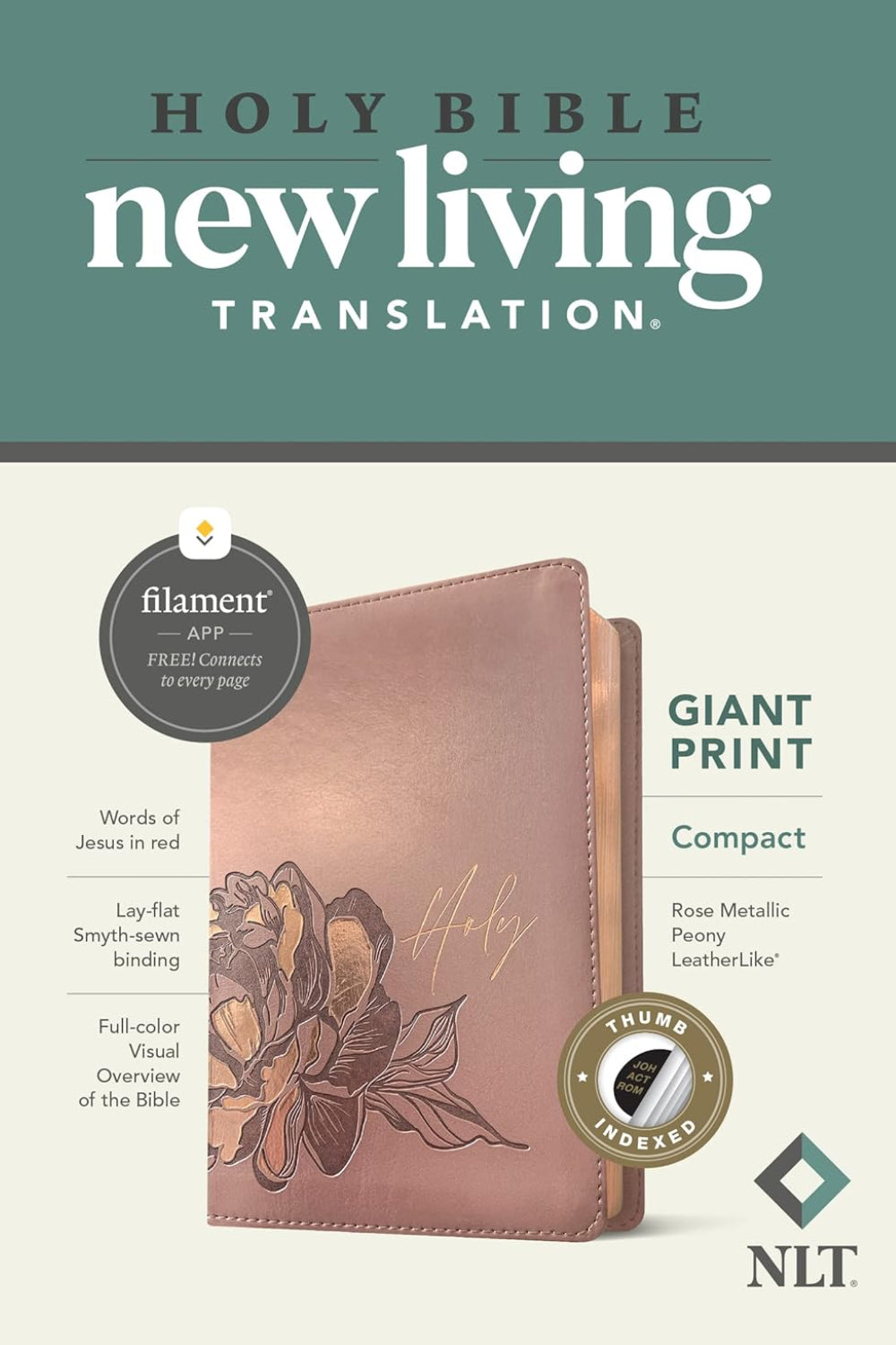 NLT Compact Giant Print Bible, Filament Enabled Edition (Red Letter, Leatherlike, Rose Metallic Peony, Indexed): New Living Translation, Rose Metallic ... Bible, Filament Enabled Edition, Red Letter